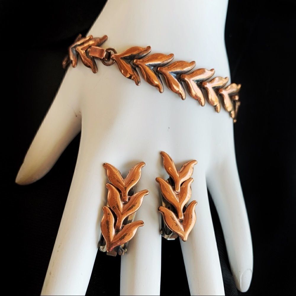 Renoir copper link bracelet and earrings set